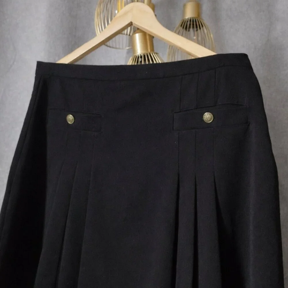 LOFT Black Pleated A-Line Skirt Size 14 Career Classic Stretch - Picture 4 of 6